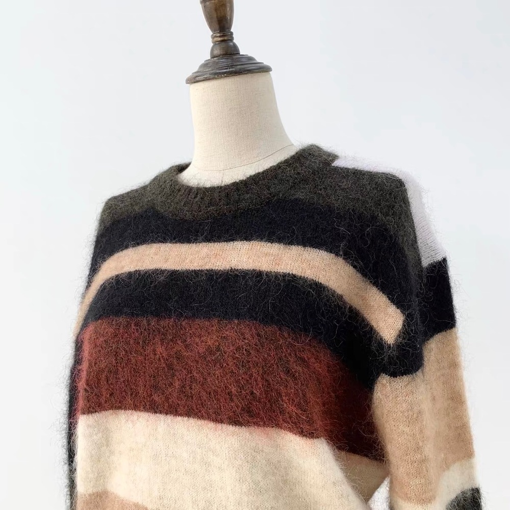 🍁ACNE STUDIOS Green and Red Kalbah Mohair Striped Sweater - Picture 13 of 16